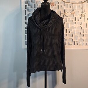 Lukka Lux Womens Black Jacquard Cowl Neck Pullover Top Size L Athleisure Tunic